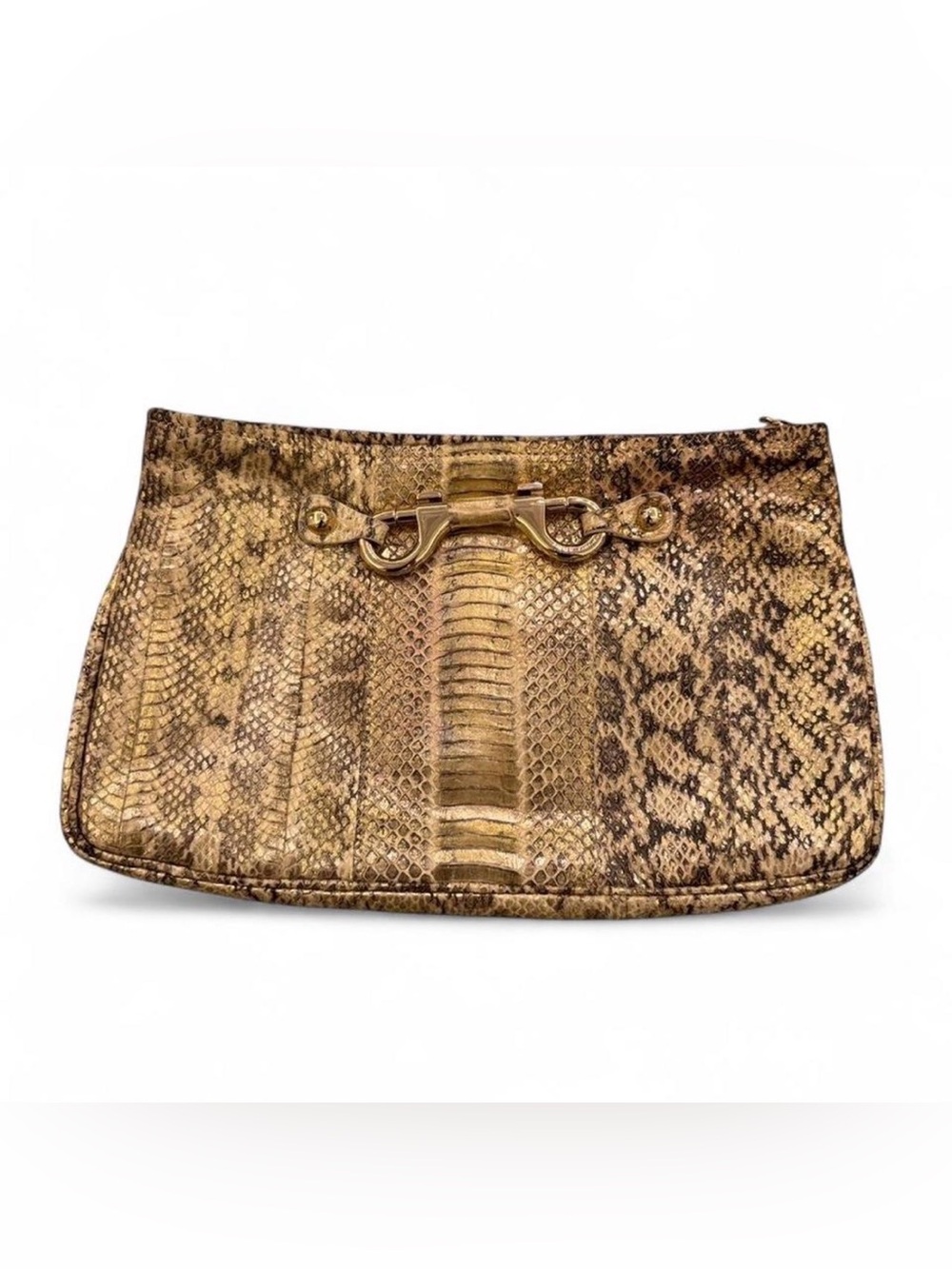 Jimmy Choo Metallic Gold Snake-Print Leather Clutch